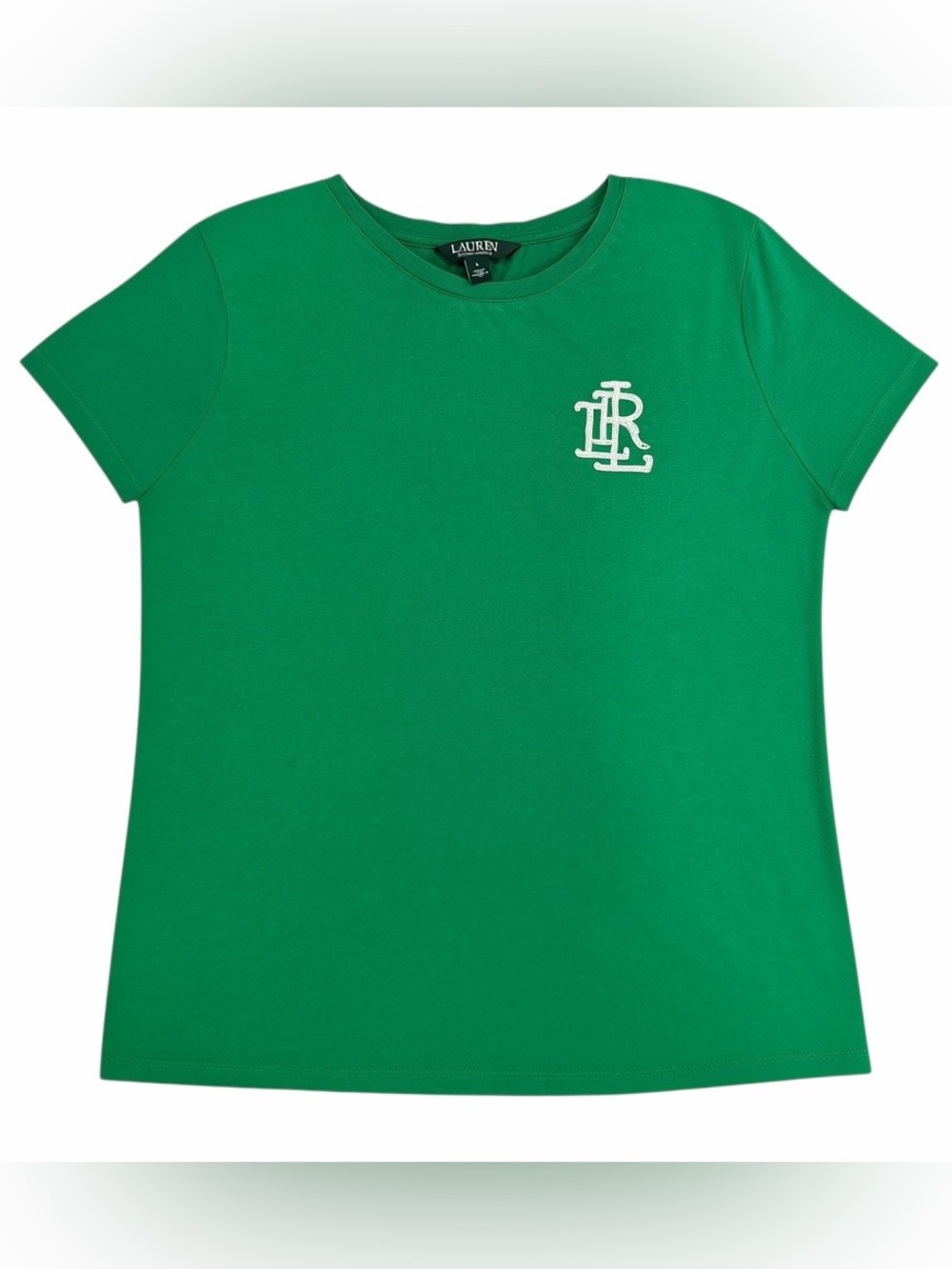 Lauren Ralph Lauren Green Beaded Logo Cotton Jersey Tee L